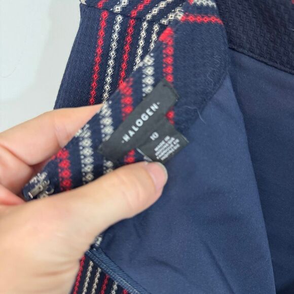 HALOGEN Classic Navy Plaid A-Line Skirt size 10 red white blue - Picture 8 of 11